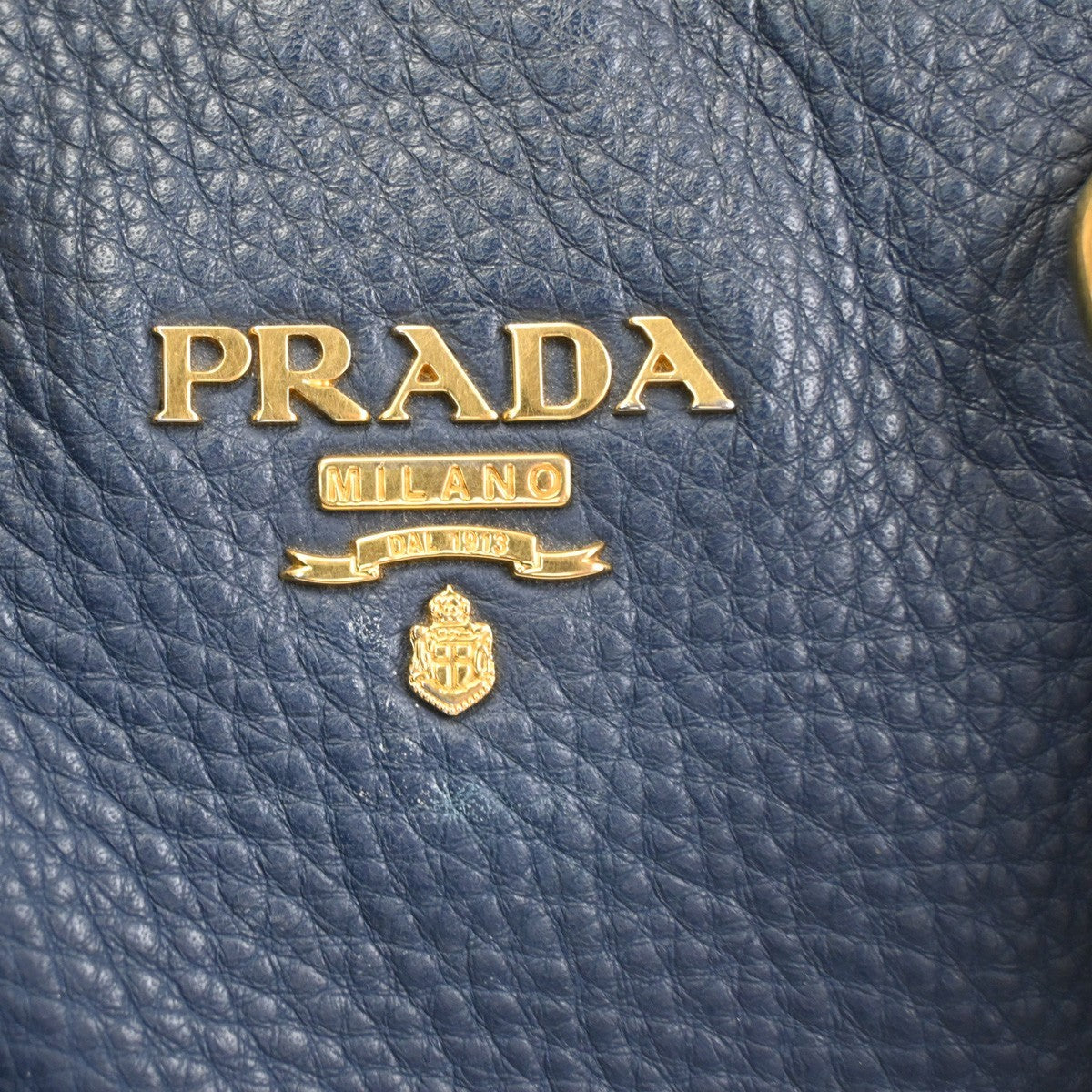 PRADA Vitello Daino 2Way Tote Hand Bag Leather Bluette Navy Blue GHW 77CA831