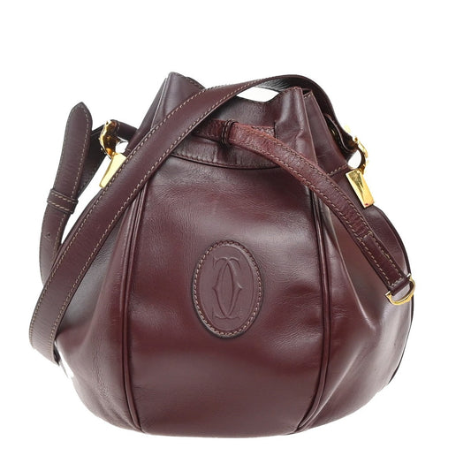CARTIER Logo Must Line Shoulder Bag Leather Red Burgundy GHW Spain 04KC591