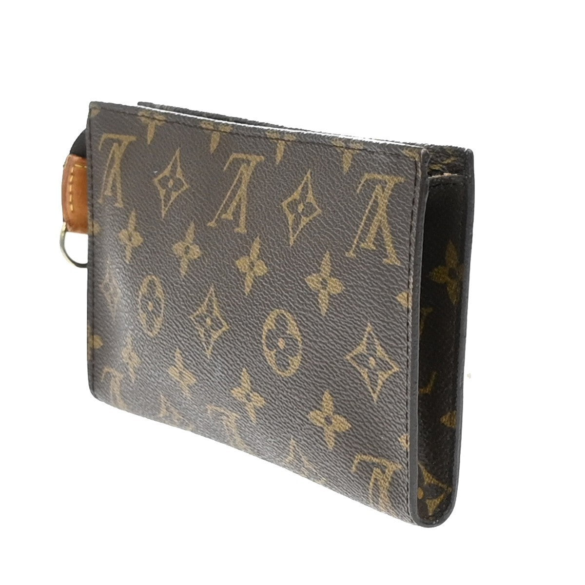 LOUIS VUITTON LV Logo Bucket GM Pouch Bag Monogram Leather Brown Gold 02KB369
