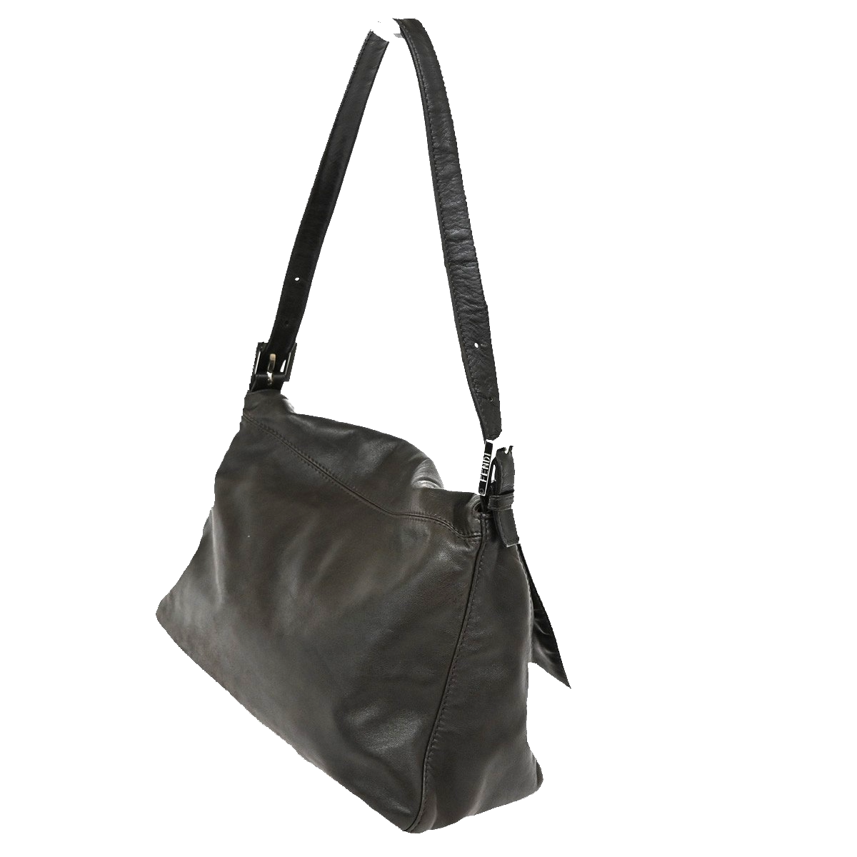 FENDI Mamma Baguette Shoulder Hand bag Leather Stone Brown Italy SHW 46RL468