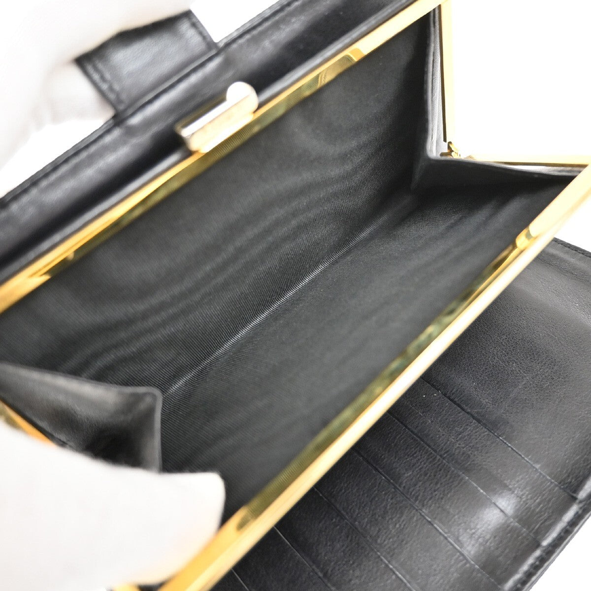 CHANEL CC LOGO Long Bifold Wallet Grained Calfskin Leather Black France 77RL156