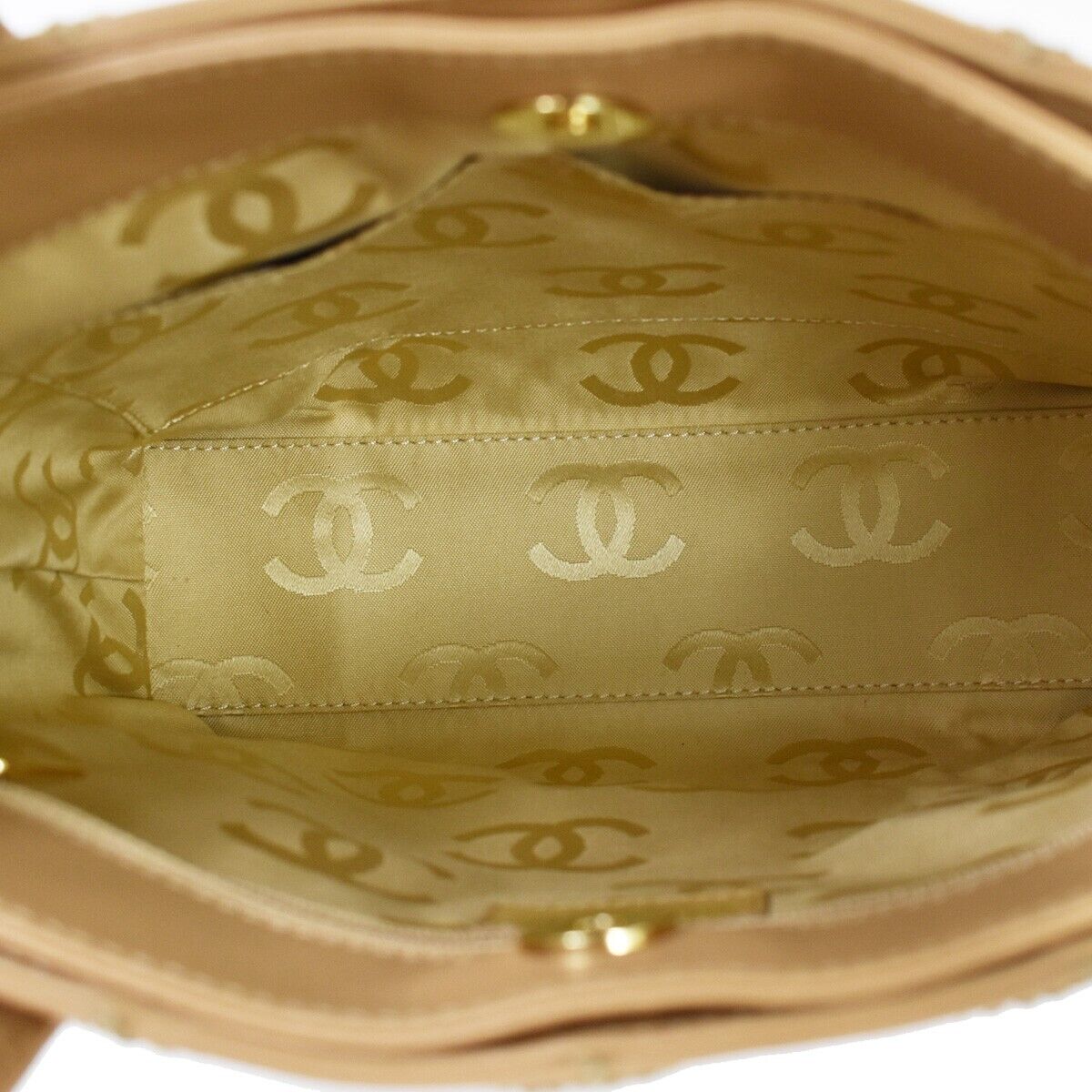CHANEL CC Logo Wild Stitch Hand Tote Bag Leather Beige Gold Italy 699RH707
