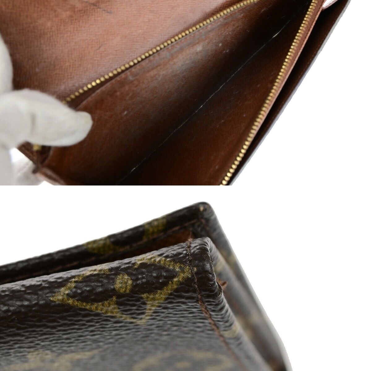 LOUIS VUITTON 3 Set Bifold Trifold Wallet Purse Monogram Leather Brown 60YG801