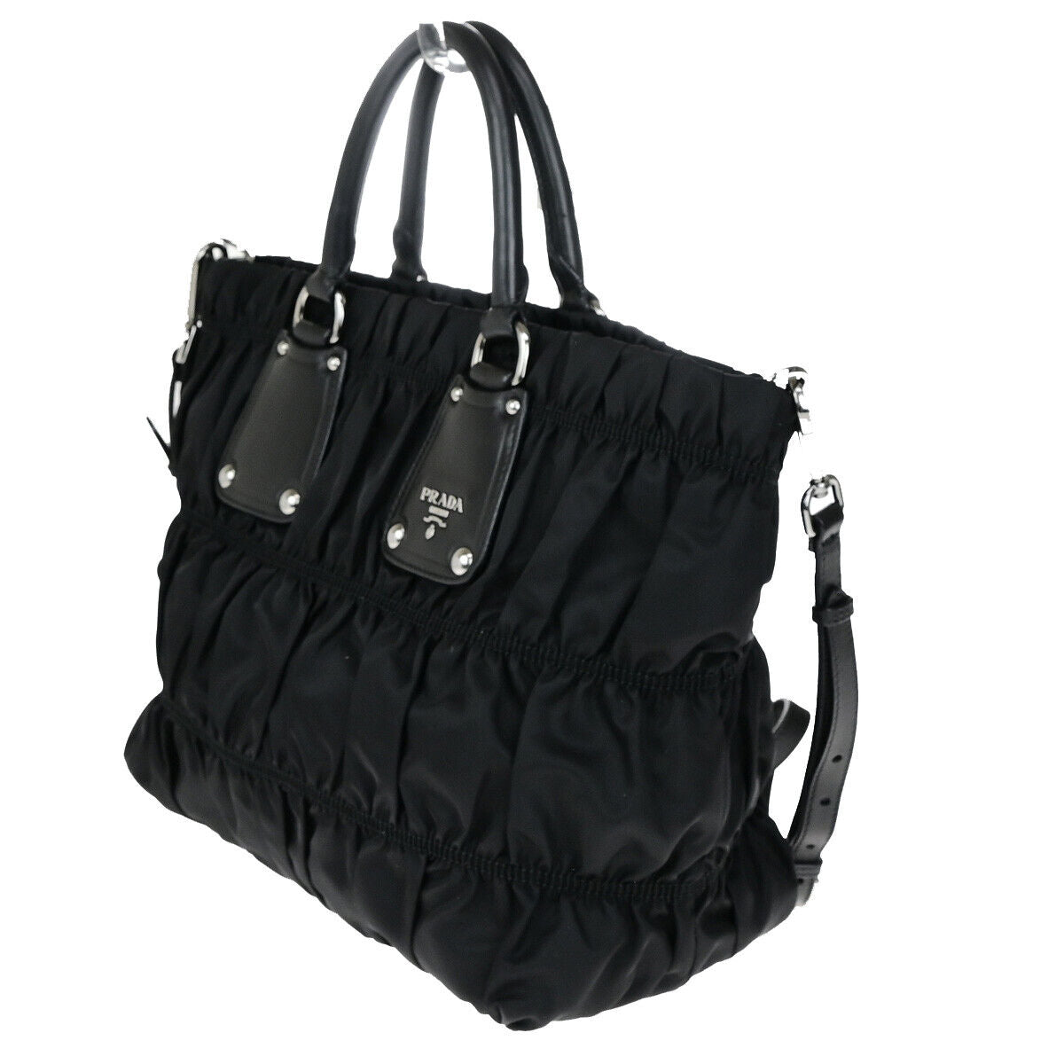 PRADA Logo Tessuto Gaufre 2Way Shoulder Bag Nylon Leather BK SHW 12RK714