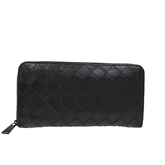 BOTTEGA VENETA Intrecciato Long Zipper Around Wallet Leather Black 65FC117