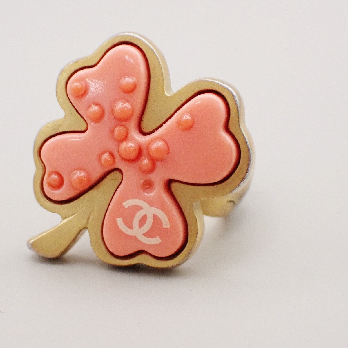 CHANEL Logo Clover Ring 03P Pink Gold-Plated Plastic France Accessory 04RL130