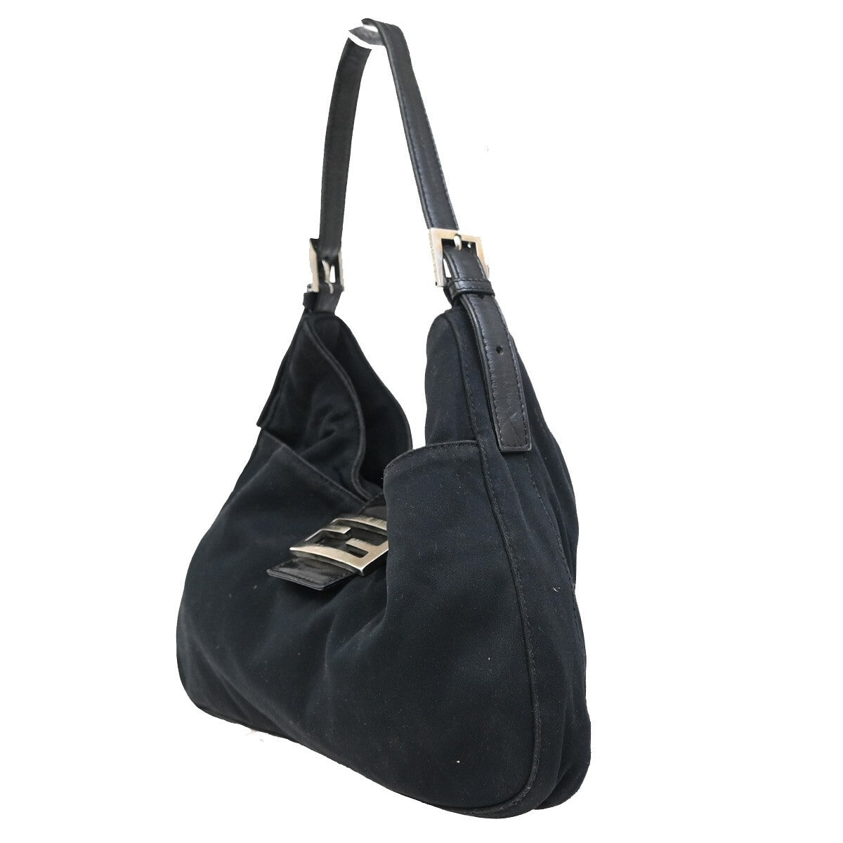 FENDI Logo Hand Bag Canvas Leather Black SHW Made in Italy 80EE527