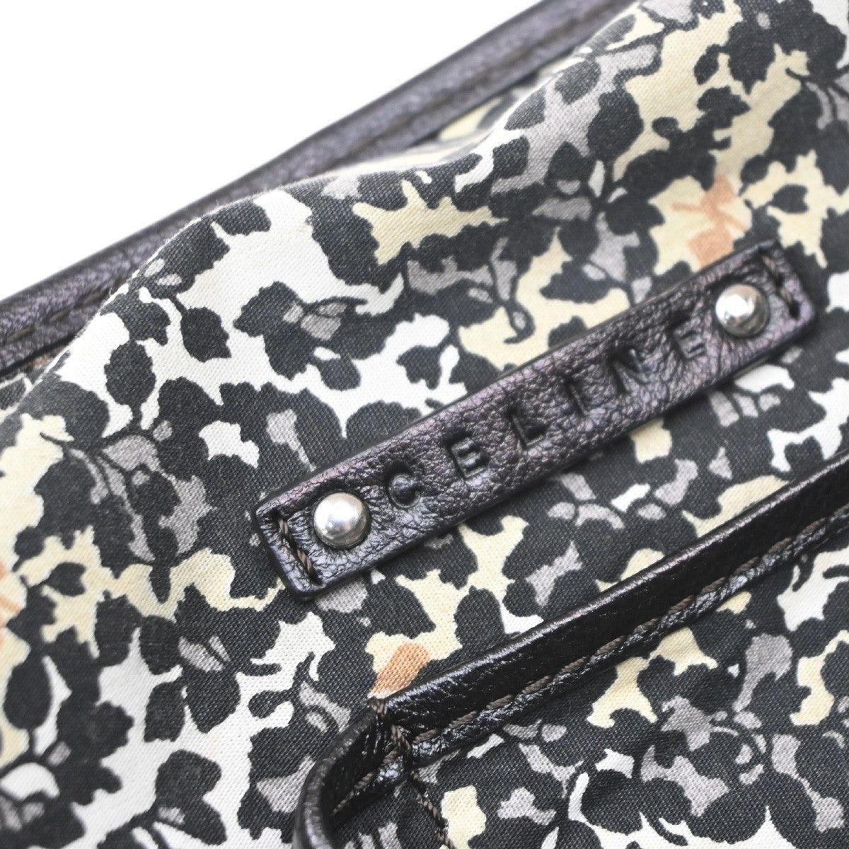 CELINE Logo Macadam Pattern Boogie Hand Bag Denim Leather Black SHW 34KD102