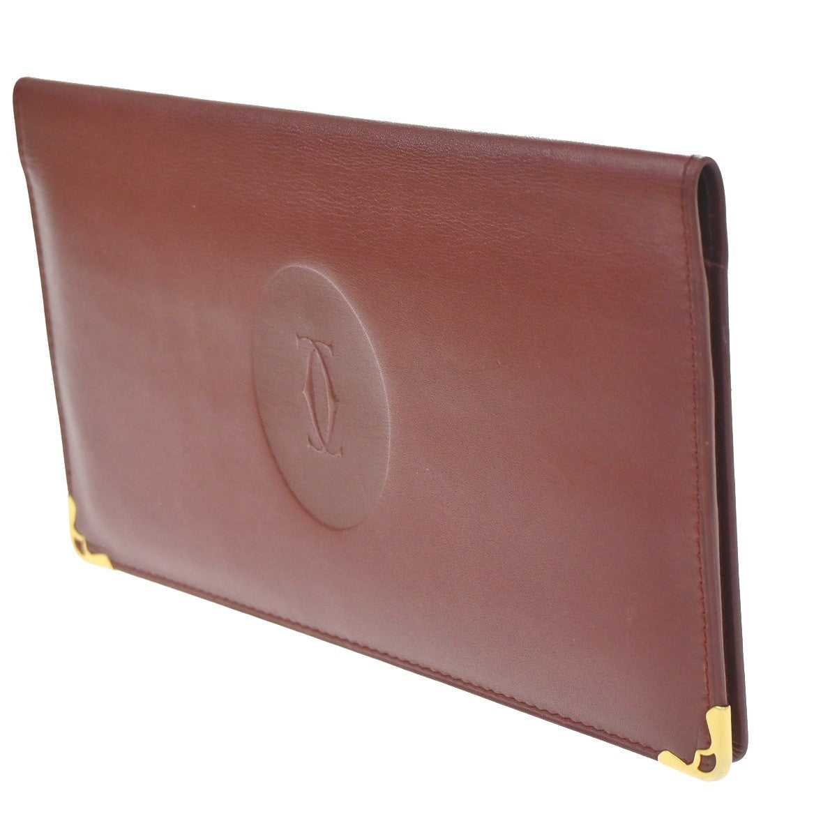 Must De Cartier 2C Logo Bifold Long Wallet Purse Leather Red Spain 08KD162