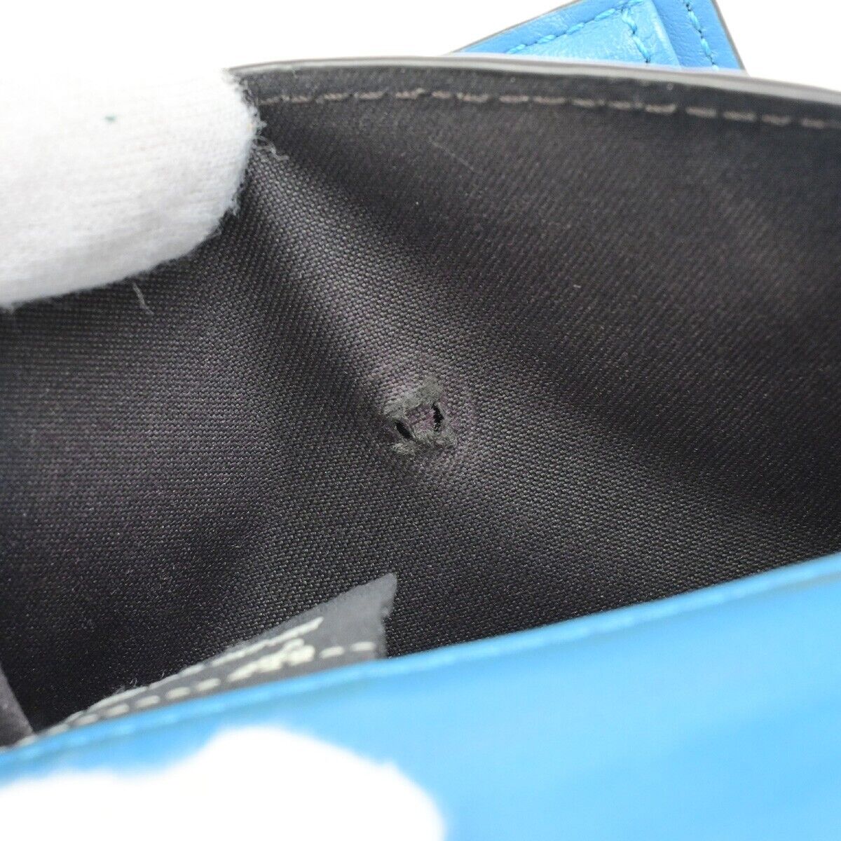 FENDI Zucca Pattern Mini Trifold Compact Wallet Leather Blue White Italy 61KA542