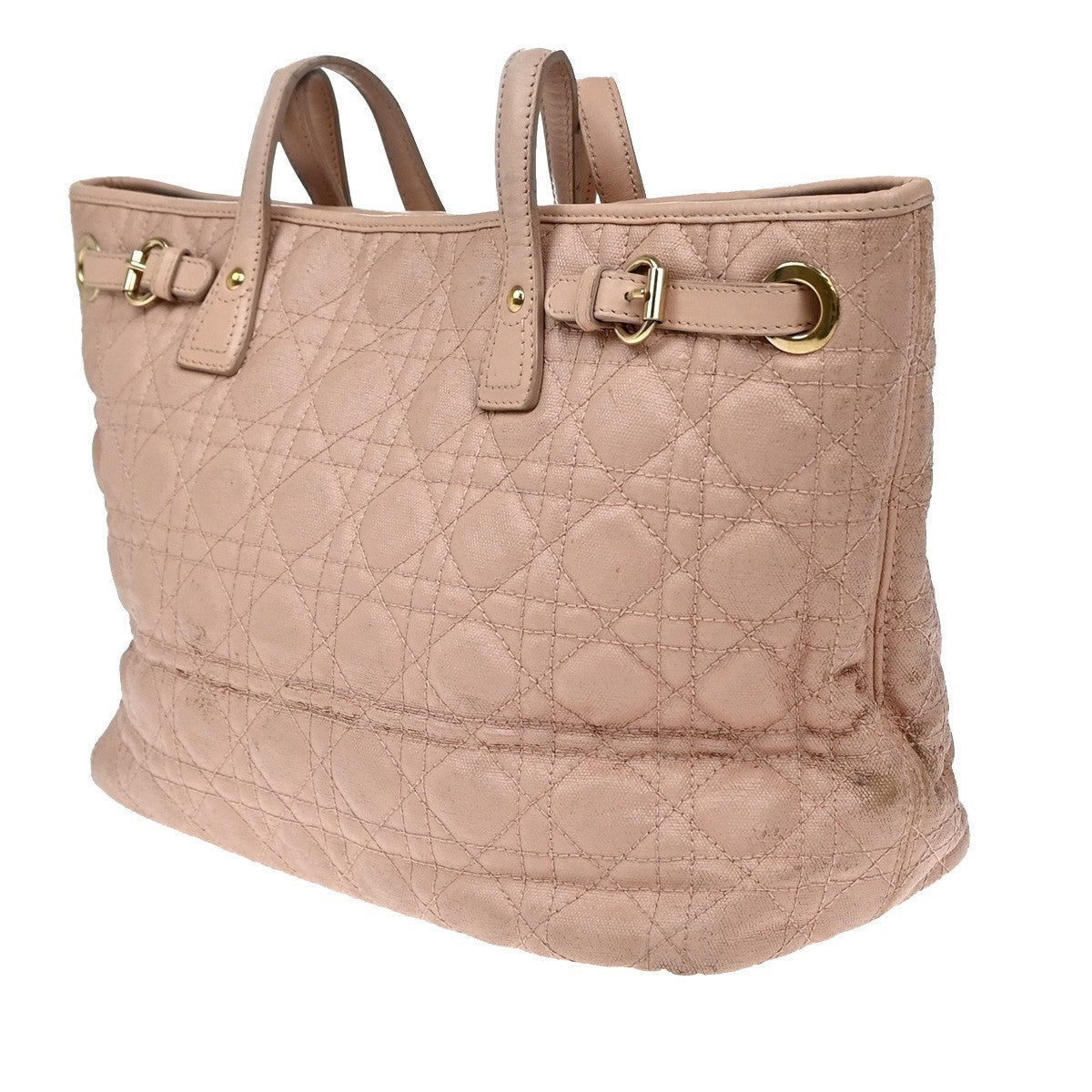 CHRISTIAN DIOR Panarea Cannage Shoulder Bag Coating Canvas Leather Pink 88KP284