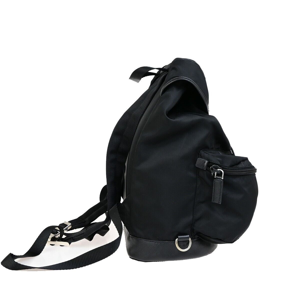 PRADA MILANO Logo Backpack Bag Nylon Leather Black Silver Made In Italy 91RK723