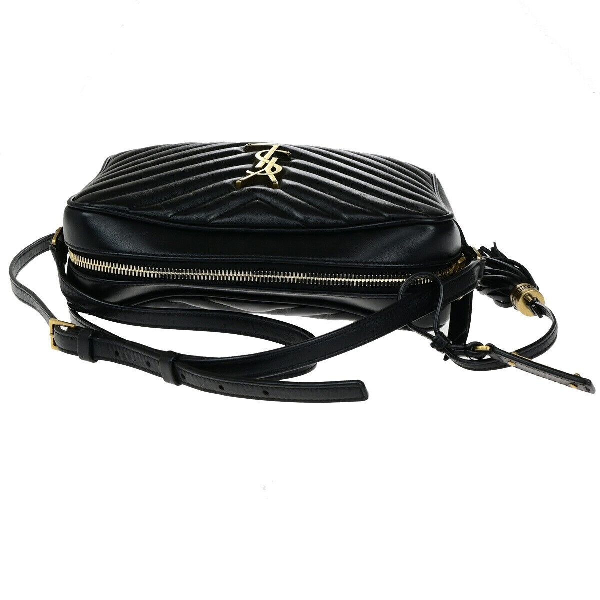 SAINT LAURENT YSL Logo Lou Tassel Shoulder Bag Leather Black GHW Italy 638RK536