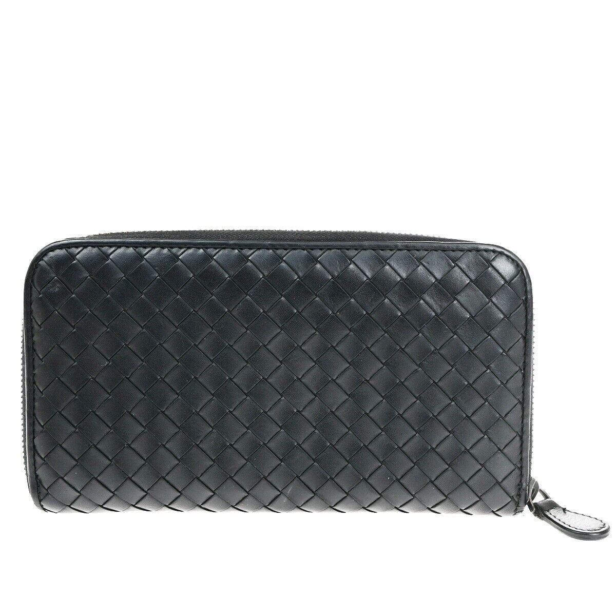 BOTTEGA VENETA Intrecciato Long Zipper Around Wallet Purse Leather Black 68EC519