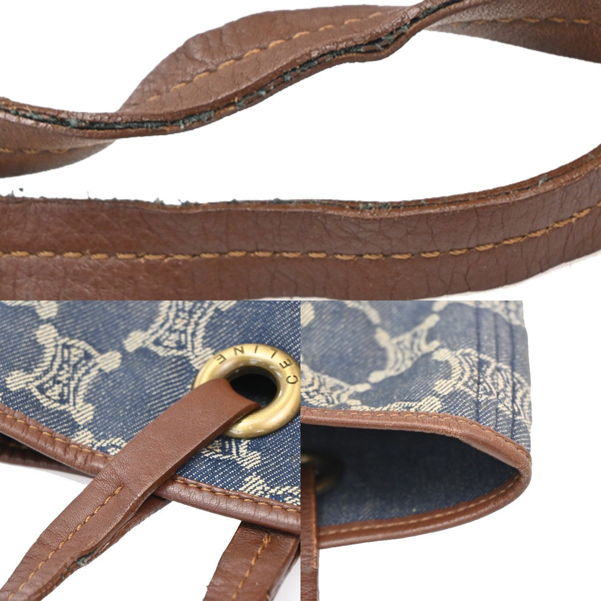 CELINE Logo Macadam Pattern Shoulder Bag Canvas Leather NY BN GHW Italy 66CA534