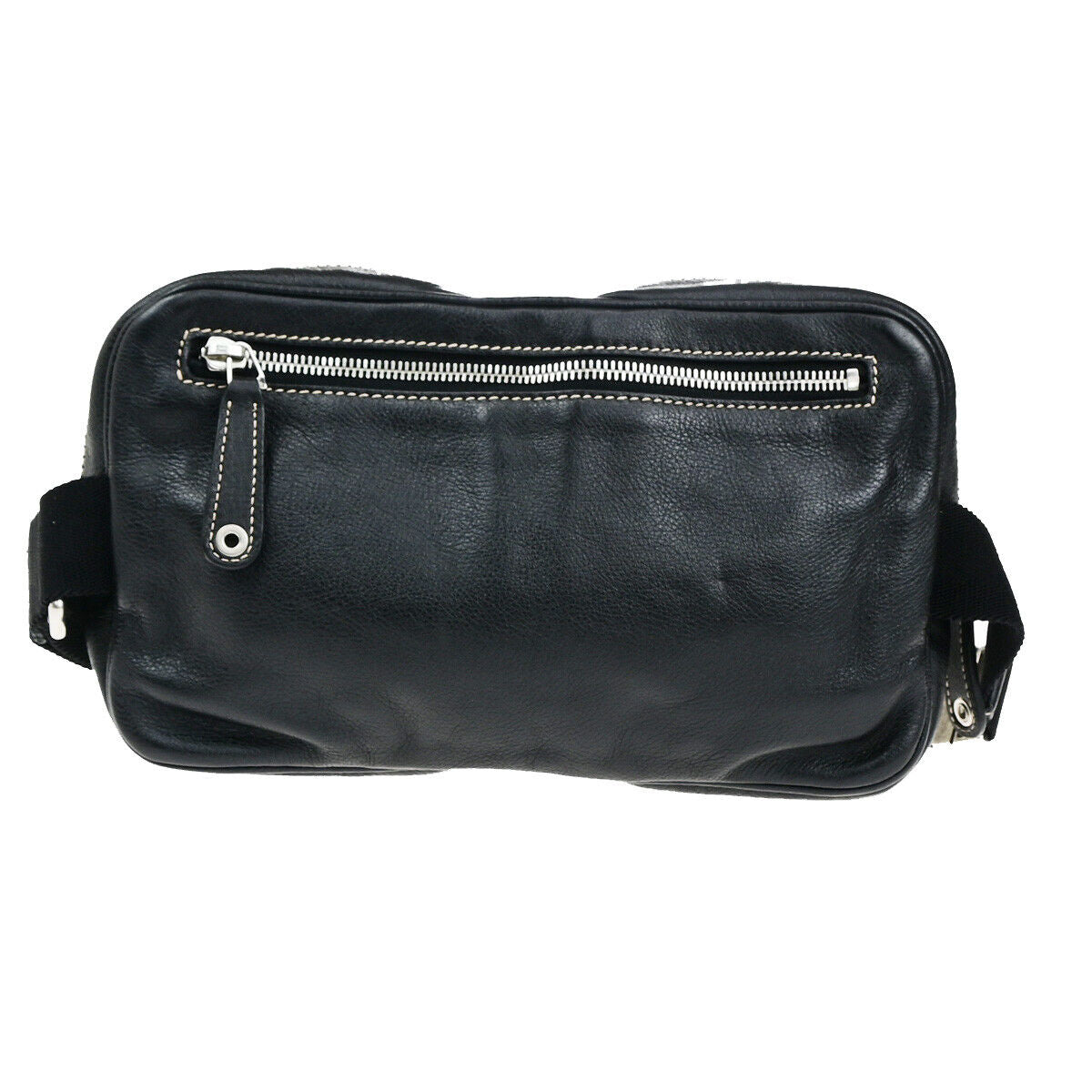 GUCCI Logo Waist Bum Body Bag Leather Black SHW Italy 77YG477