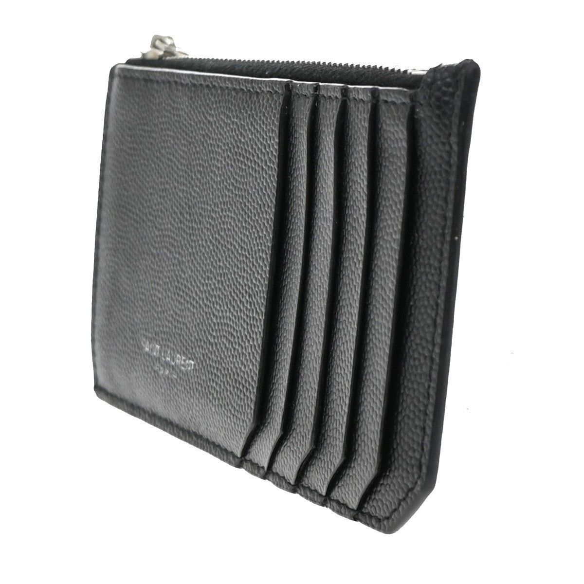 SAINT LAURENT Logo Compact Card Coin Case Wallet Leather Black Italy 60EF917