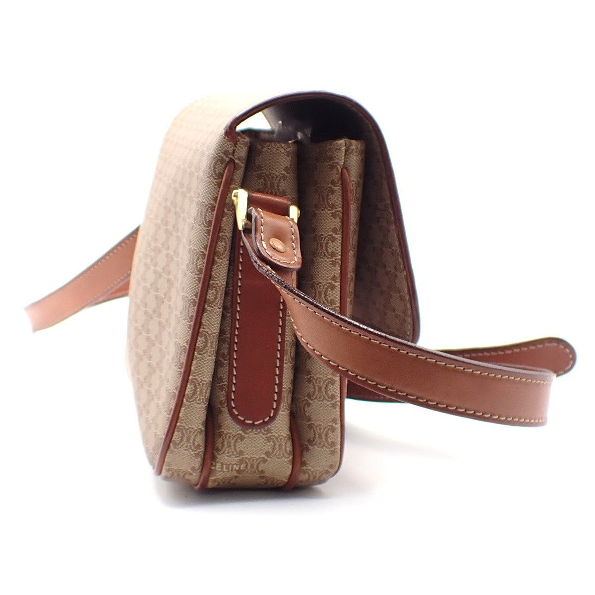 CELINE Logo Macadam Pattern Shoulder Bag PVC Leather Beige Italy 65KC571