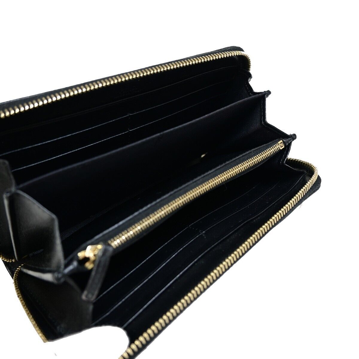 FENDI By The Way Logo Long Zip Around Wallet Purse Leather Black Italy 67EB039