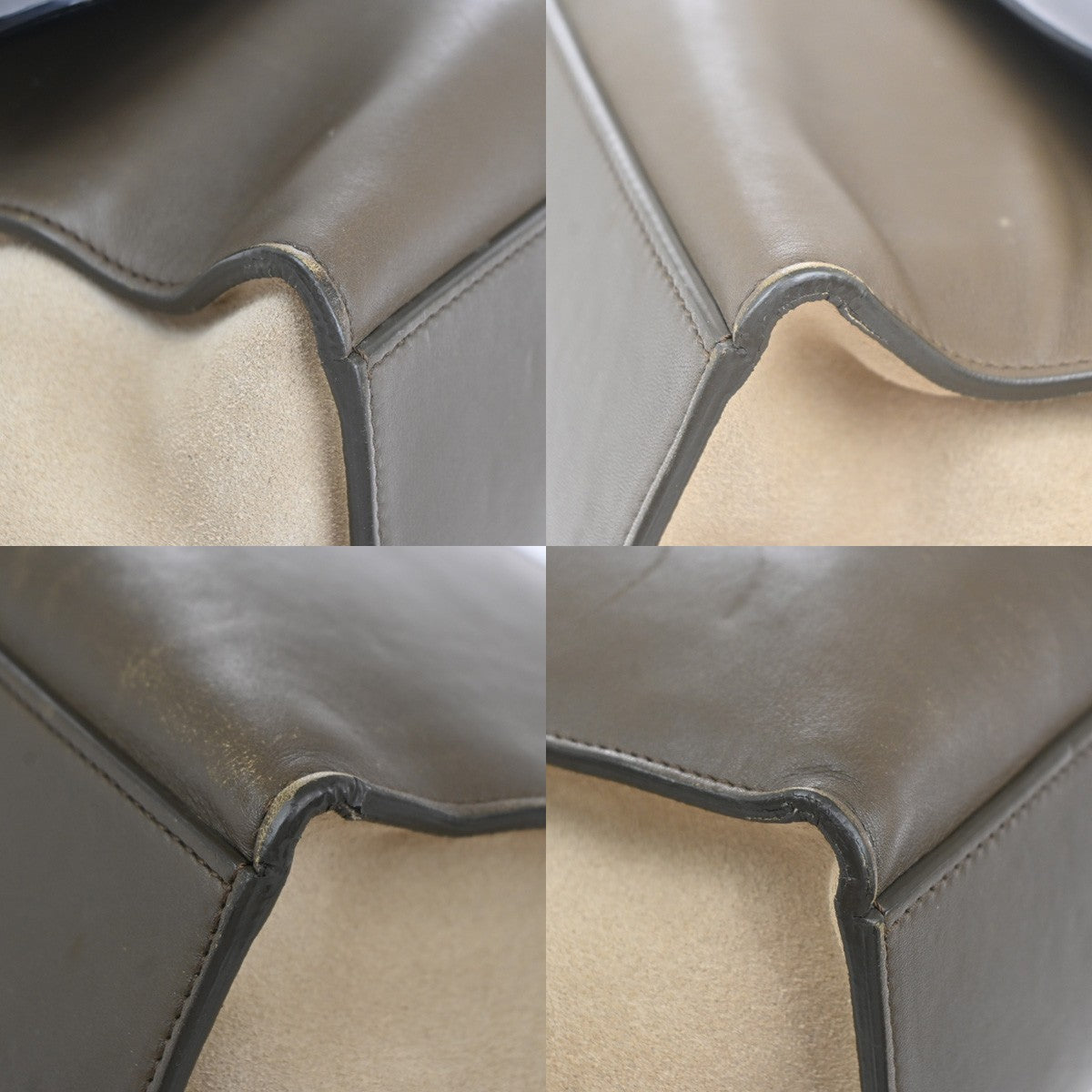 CELINE Trapeze Tricolor 2way Shoulder Hand Bag Leather Suede Khaki Beige 70KB559