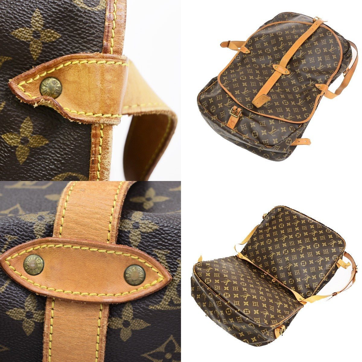 LOUIS VUITTON Logo Saumur 30 Shoulder Bag Monogram Leather Brown M42256 73CB038