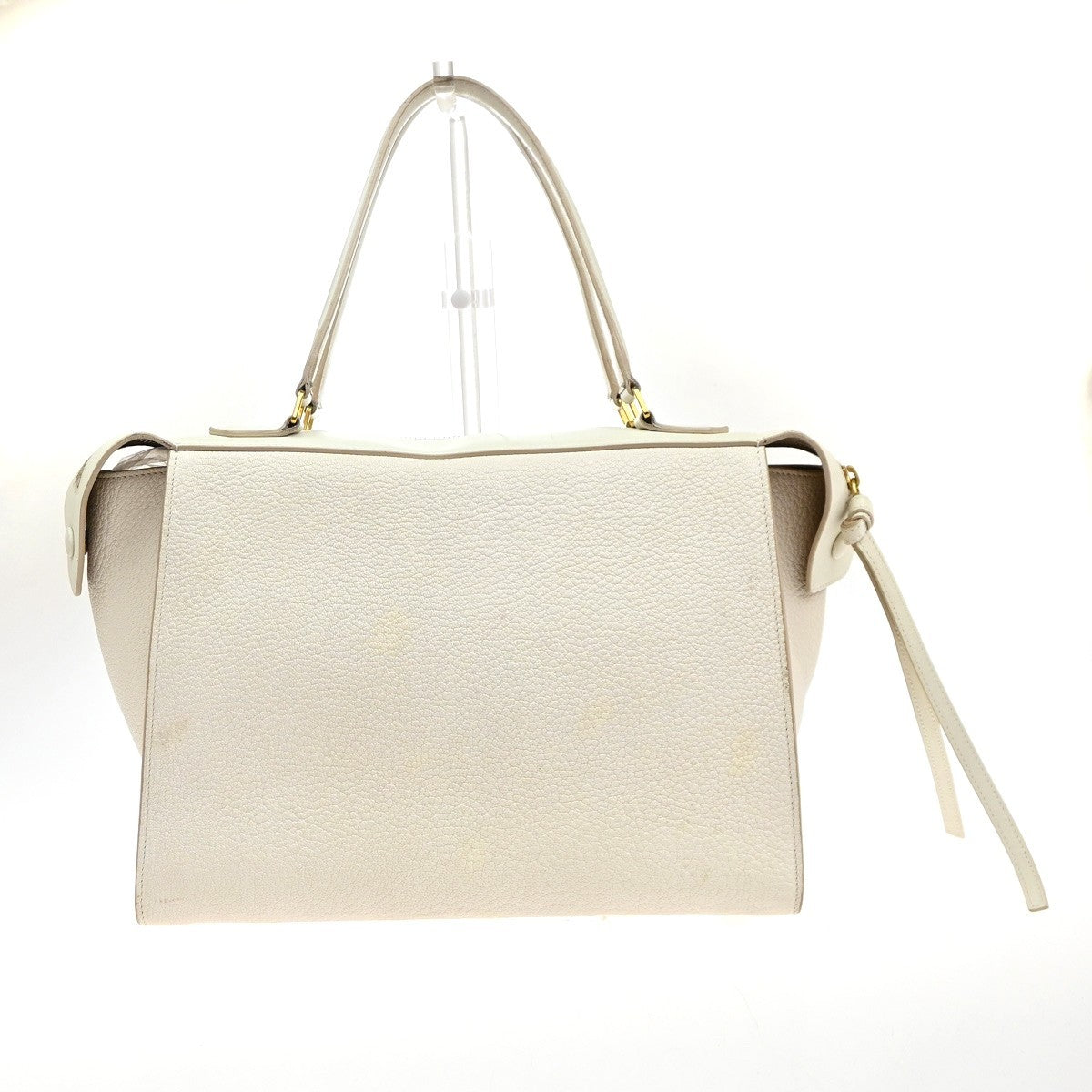 CELINE Logo Ring Shoulder Hand Bag Leather White Light Pink GHW Italy 12YJ132