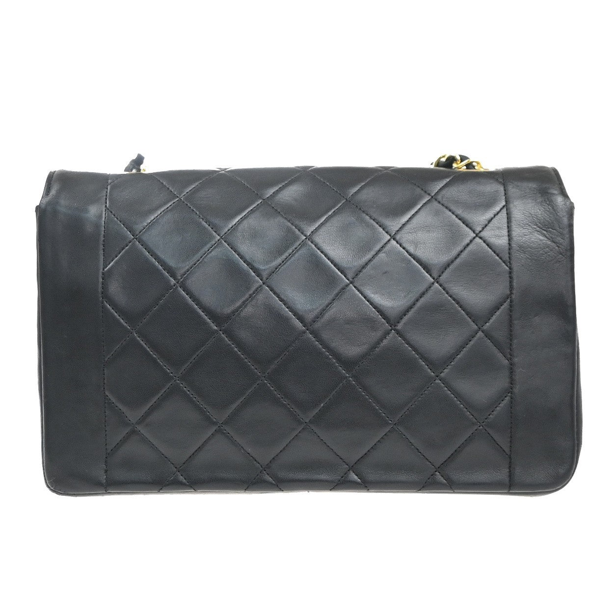 CHANEL CC Diana 25 Matelasse Chain Shoulder Bag Leather Black Vintage 359RL947