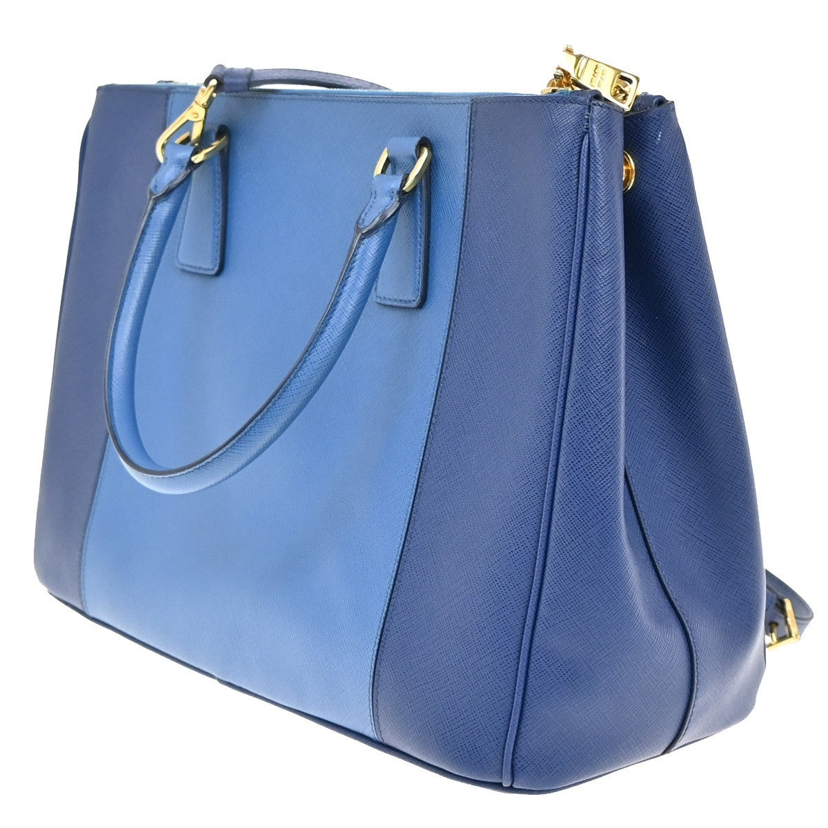 PRADA MILANO Logo 2Way Shoulder Hand Bag Saffiano Leather Blue GHW Italy 91EG070
