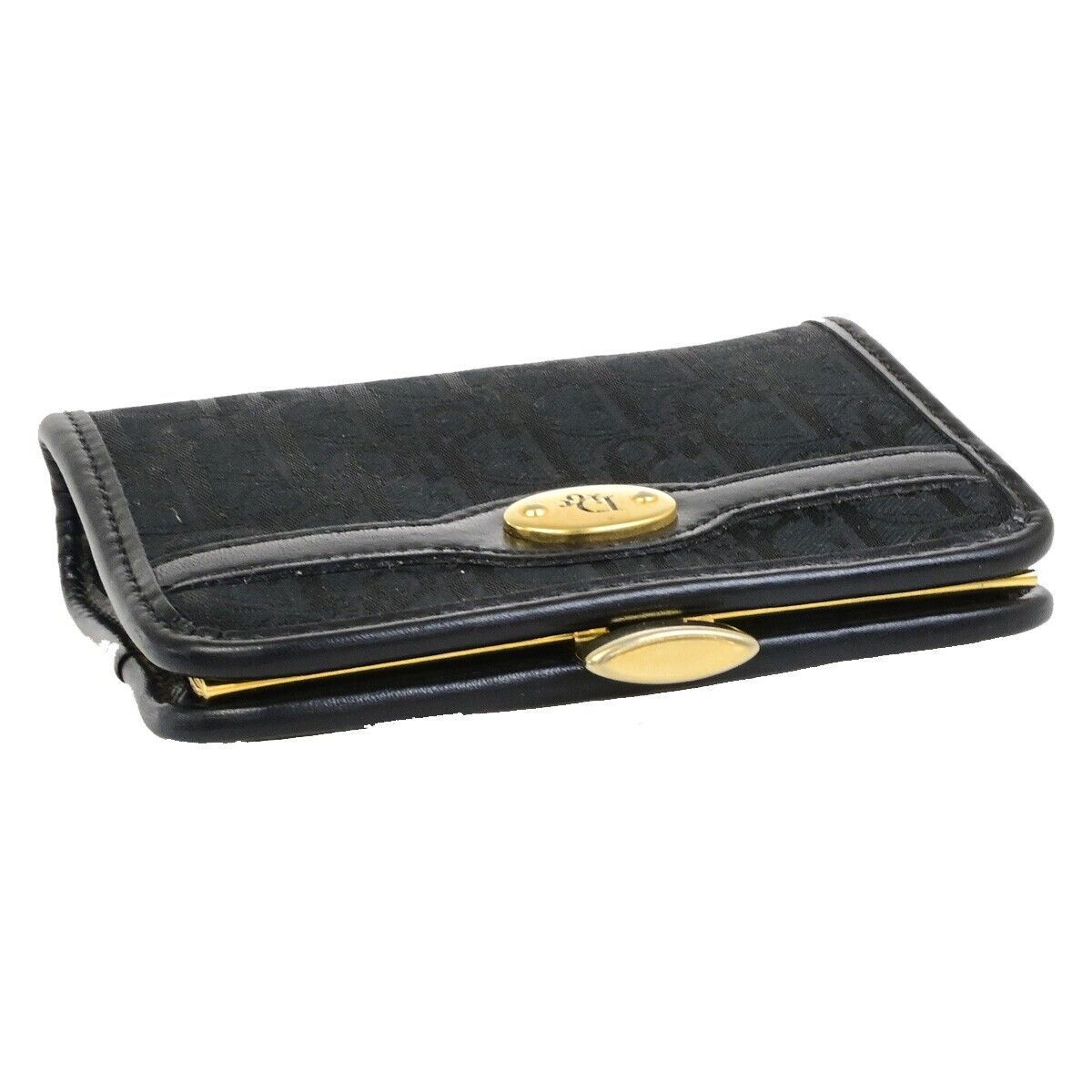 CHRISTIAN DIOR Trotter Coin Case Campact Wallet Canvas Leather Black GHW 07ED936
