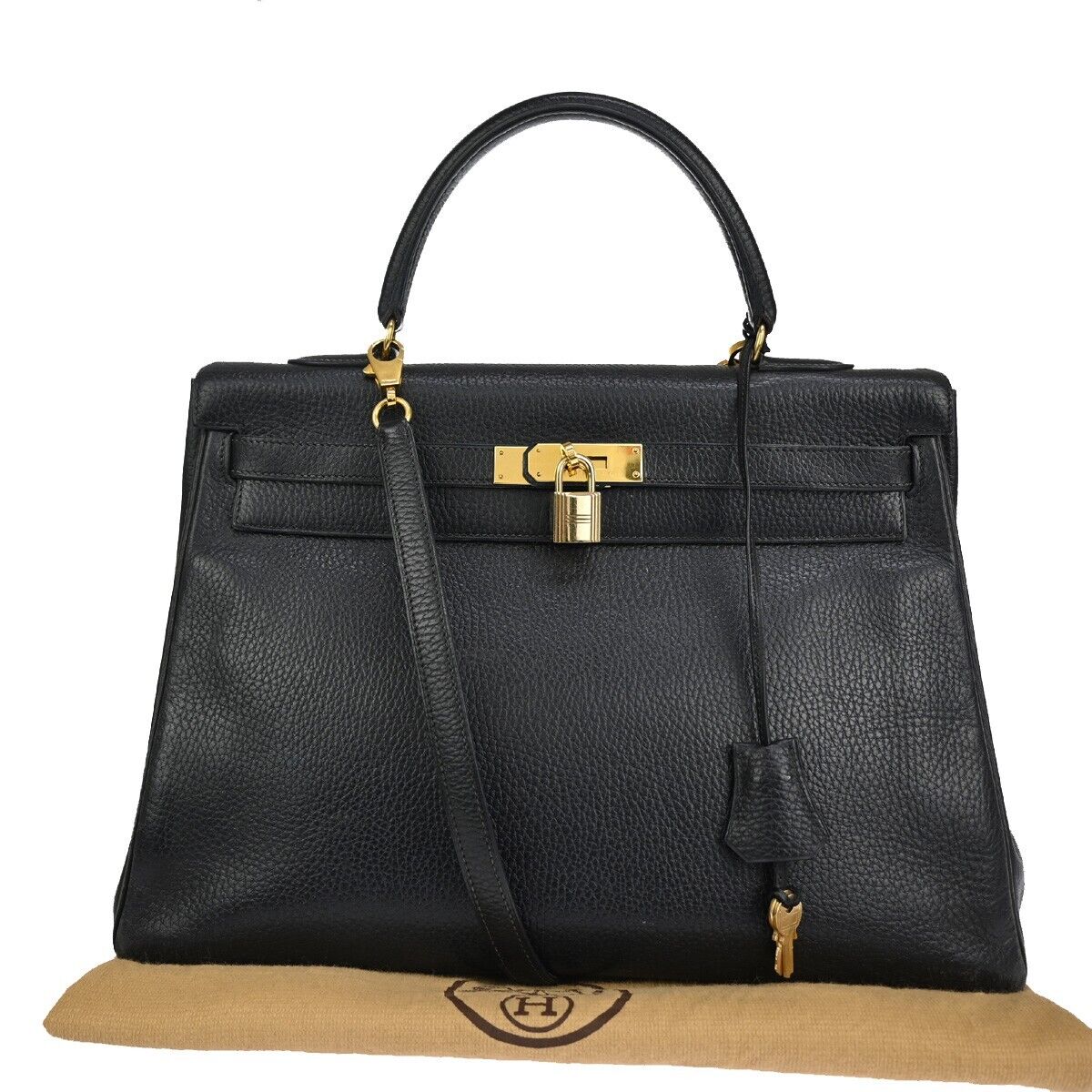 HERMES KELLY 35 2WAY HAND BAG TAURILLON CLEMENCE ◯V CADENA BLACK GHW 110LC493