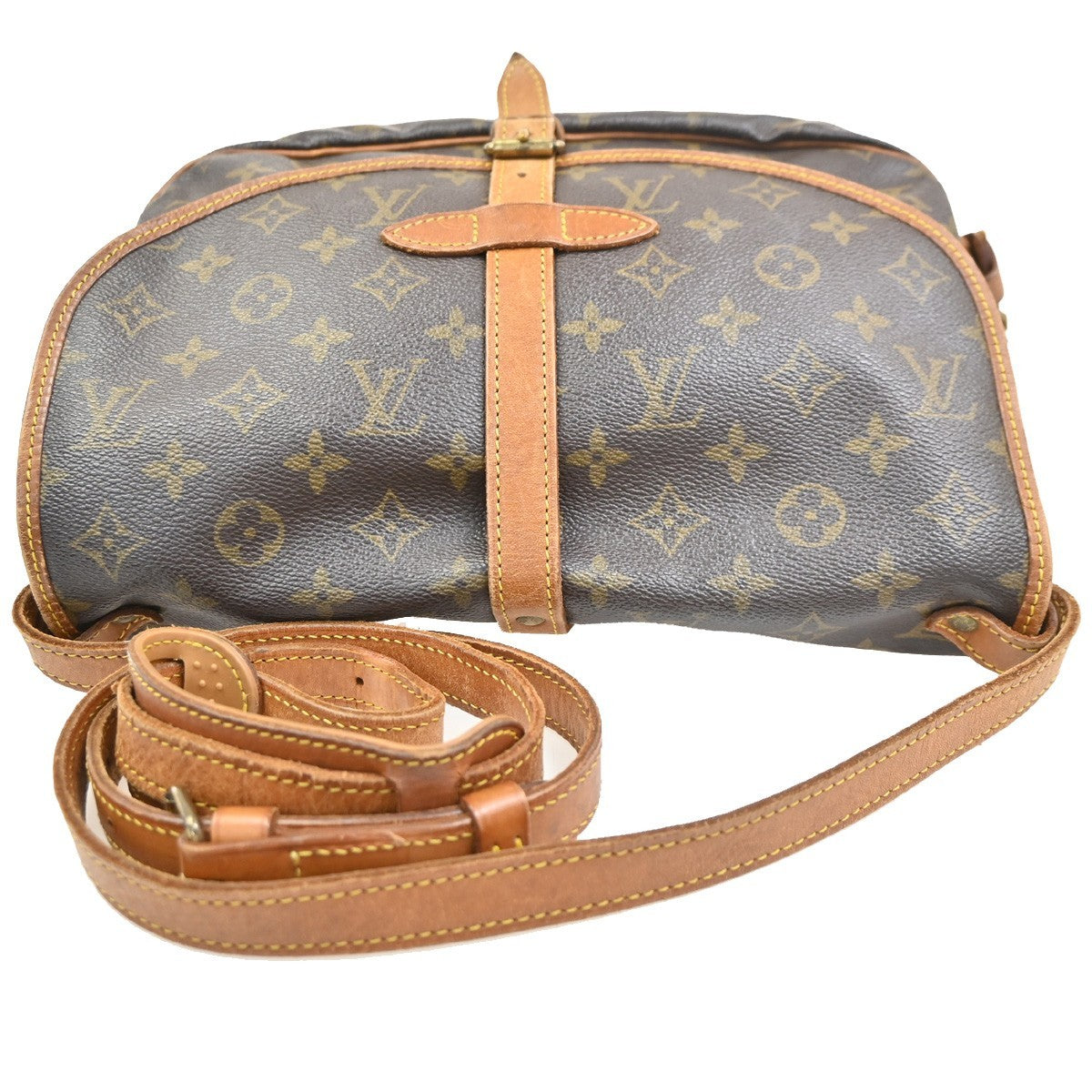 LOUIS VUITTON Logo Saumur 30 Shoulder Bag Monogram Leather Brown M42256 39PA086