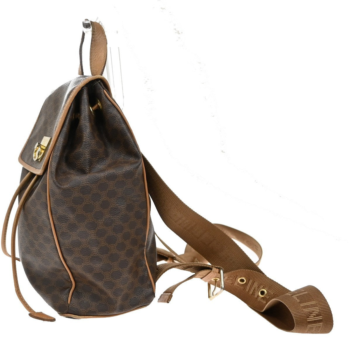 CELINE Logo Macadam Pattern Backpack Bag PVC Leather Brown GHW 33KB570