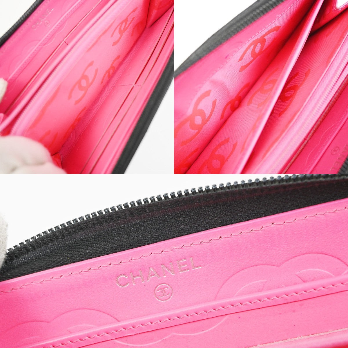 CHANEL CC Cambon Line Zip Around Long Wallet Patent Leather Black Spain 79MA496