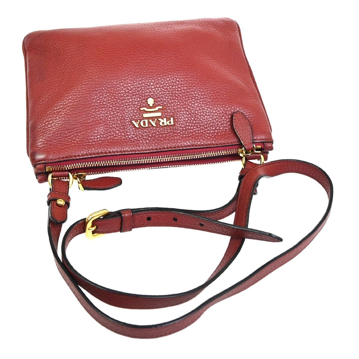 PRADA MILANO Logo Shoulder Messenger Crossbody Bag Leather GHW Red  97TA610