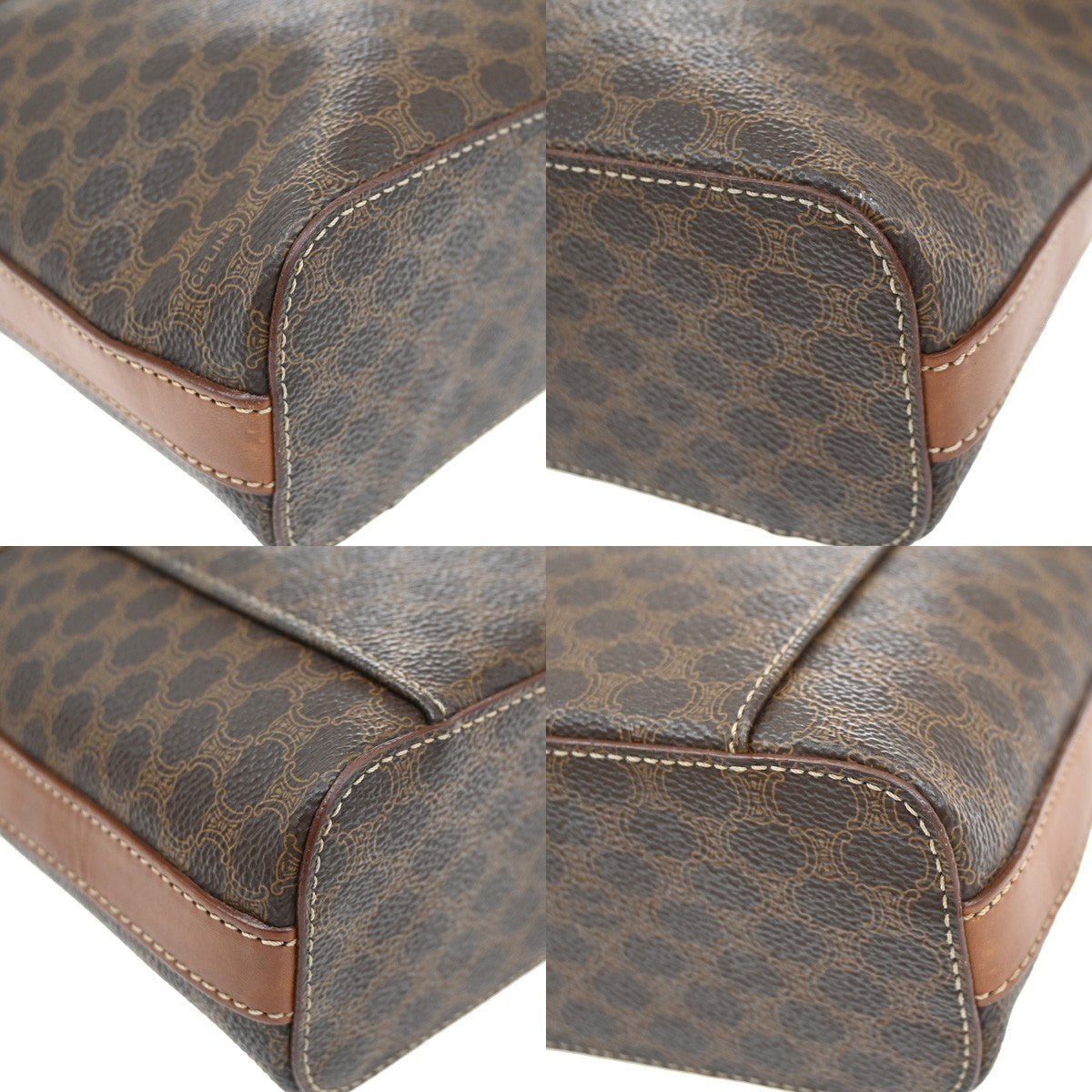 CELINE Logo Macadam Circle 2Way Shoulder Hand Bag PVC Leather Brown GHW 69YH773