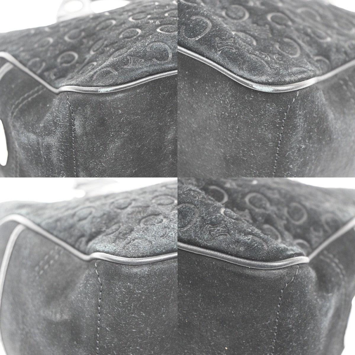 CELINE Logo C Macadam Pattern Boogie Hand Bag Suede Leather Black SHW 34MA429