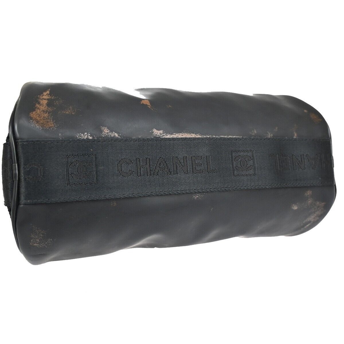 CHANEL Sport CC Logo Shoulder Bag Rubber Canvas Black Made In Italy 87YD140