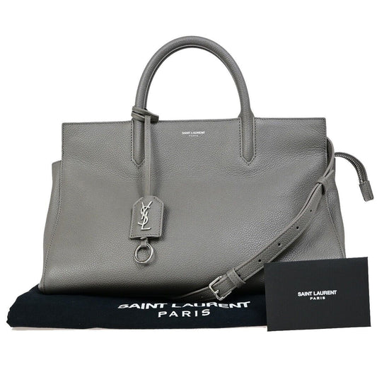 SAINT LAURENT Cabas Rive Gauche 2Way Shoulder Hand Bag Leather Gray 19EB108