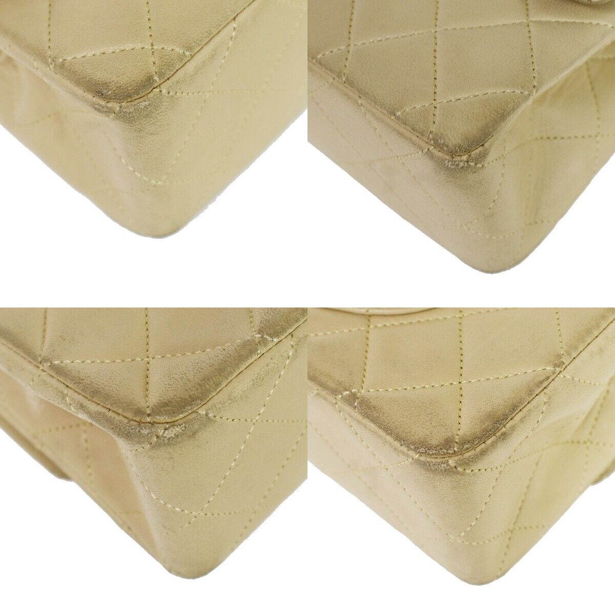 CHANEL CC Matelasse 23 Double Flap Chain Shoulder Bag Leather Beige GD 805RC566