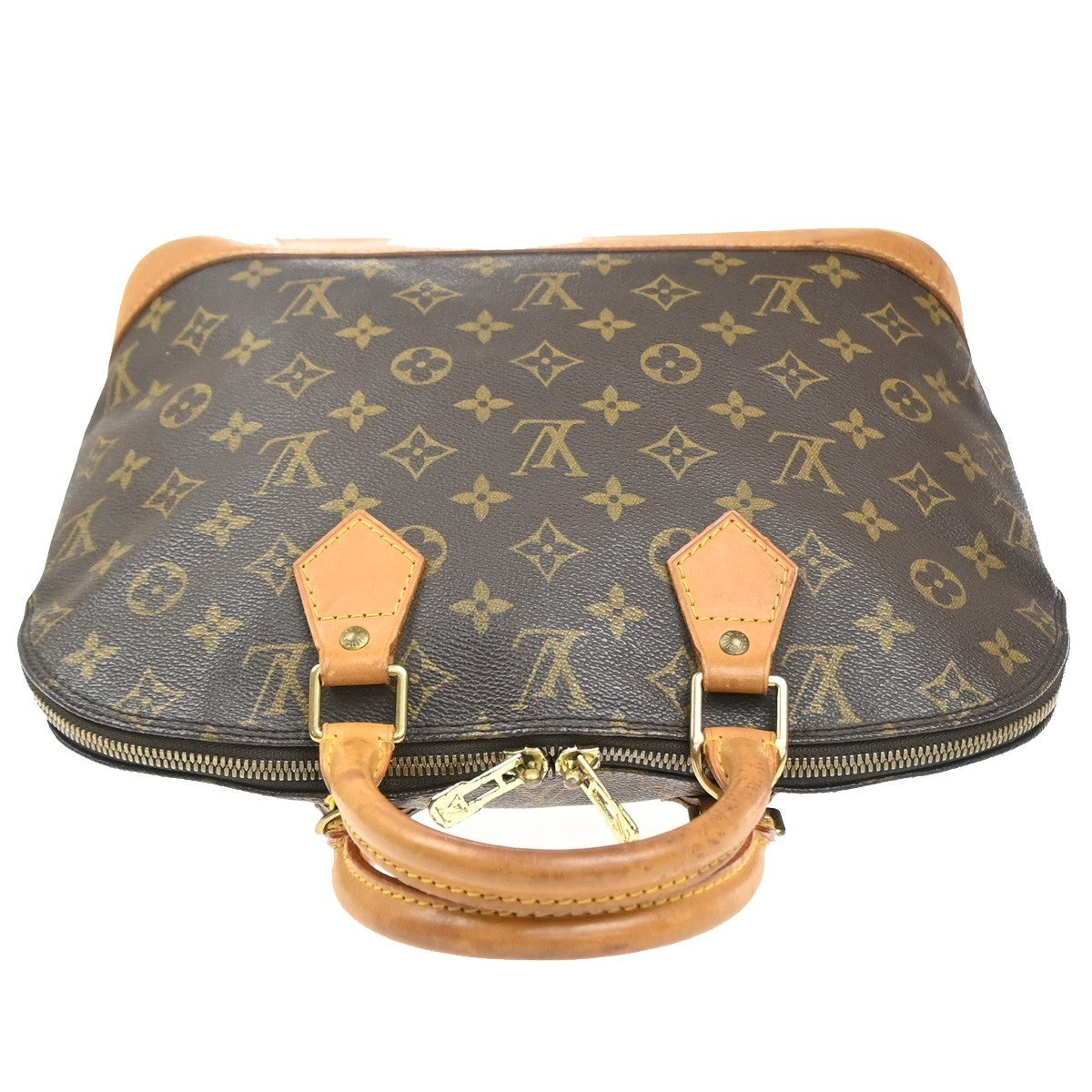 LOUIS VUITTON LV Logo Alma Hand Bag Monogram Leather Brown France M51130 73MA512