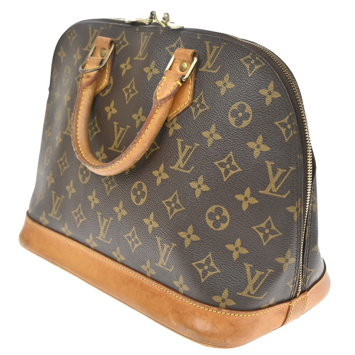 LOUIS VUITTON LV Logo Alma Hand Bag Monogram Leather Brown M51130 89YJ227