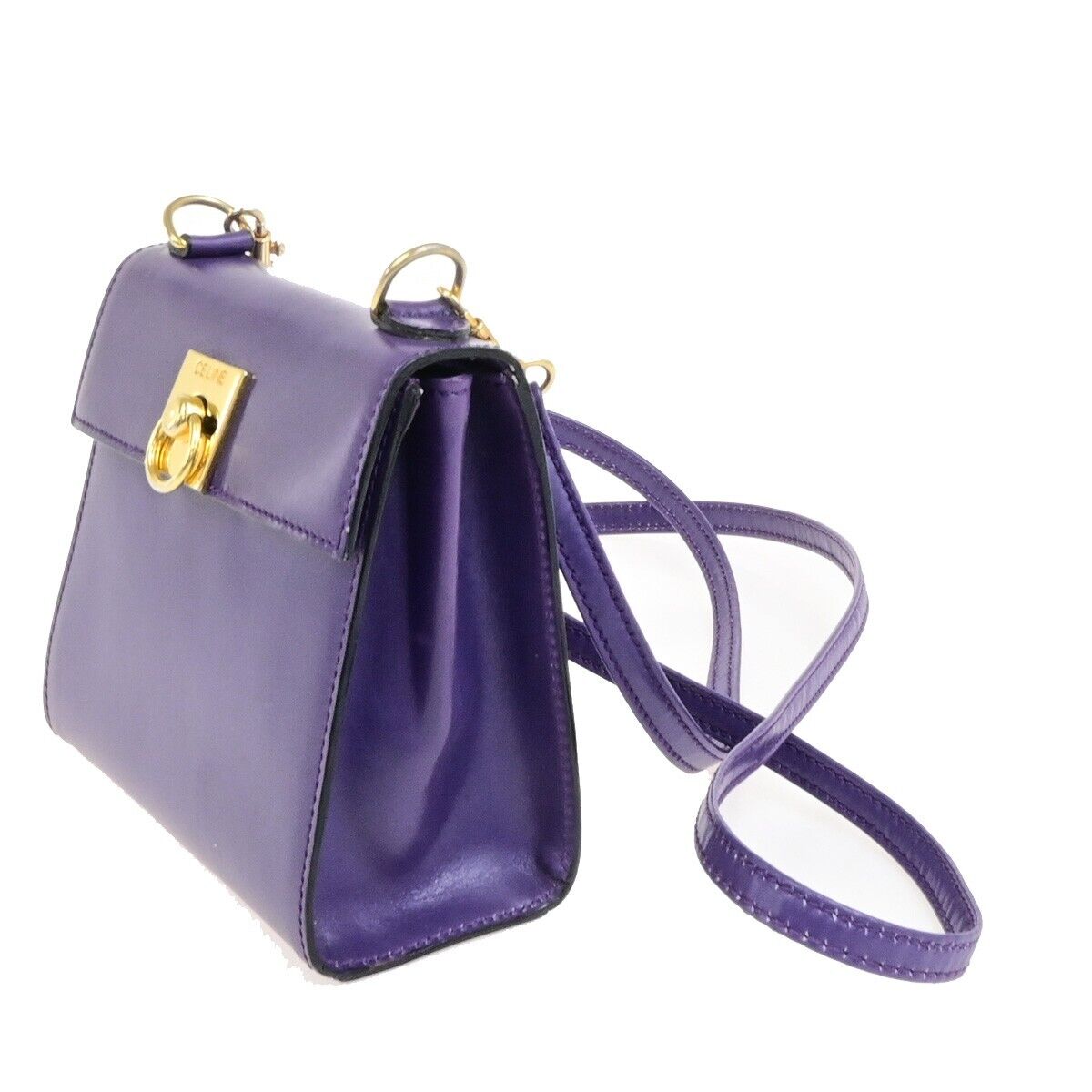 CELINE Logo Mini Shoulder Bag Leather Purple GHW Made In Italy 82FB516
