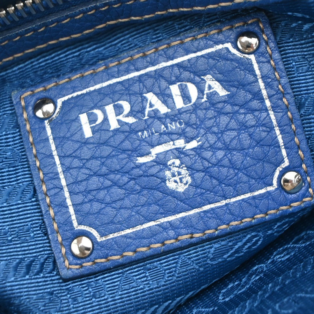 PRADA Logo 2Way Shoulder Hand Bag Leather Blue 70KP286