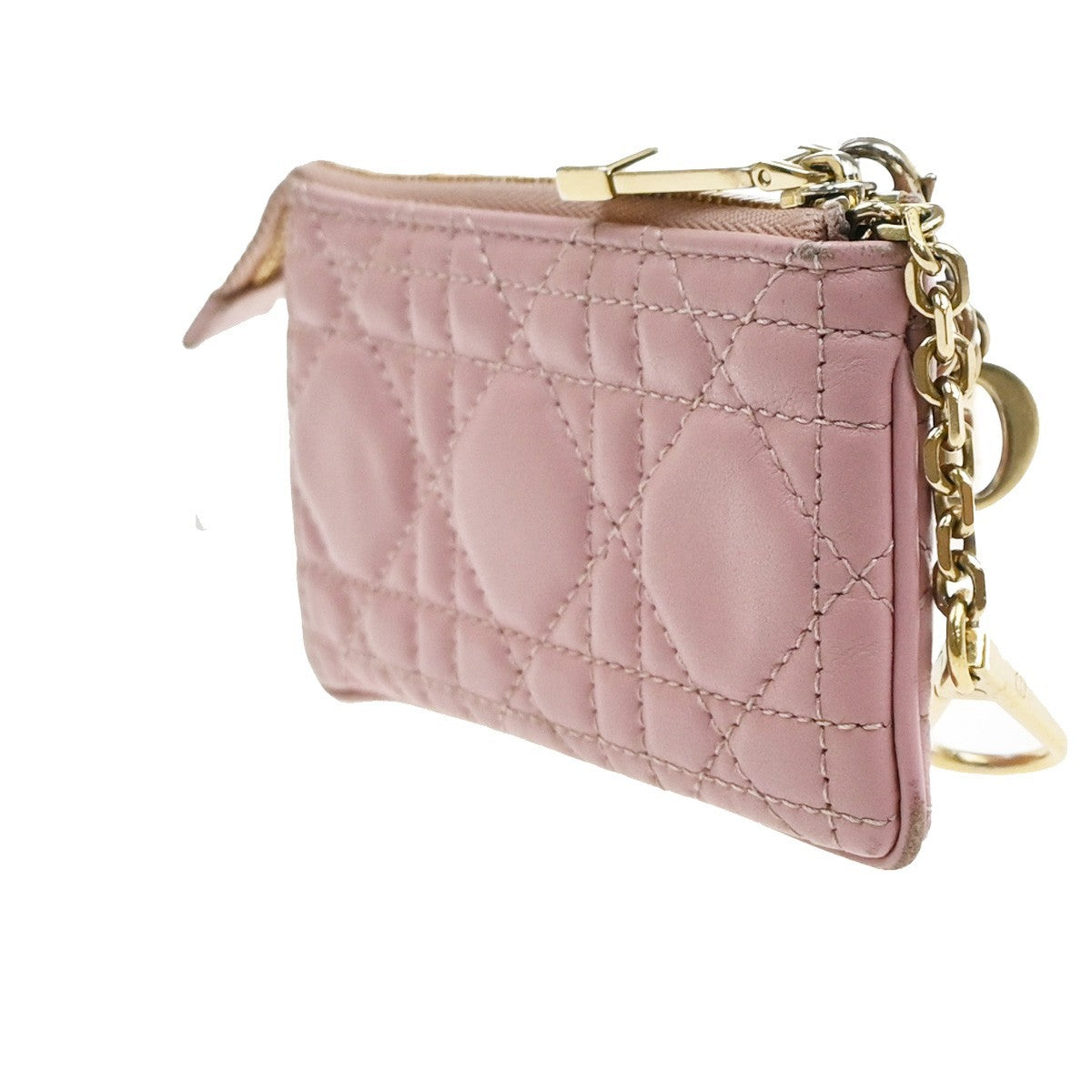 CHRISTIAN DIOR Logo Lady Cannage Coin Case Wallet Leather Pink GHW Italy 68MA622