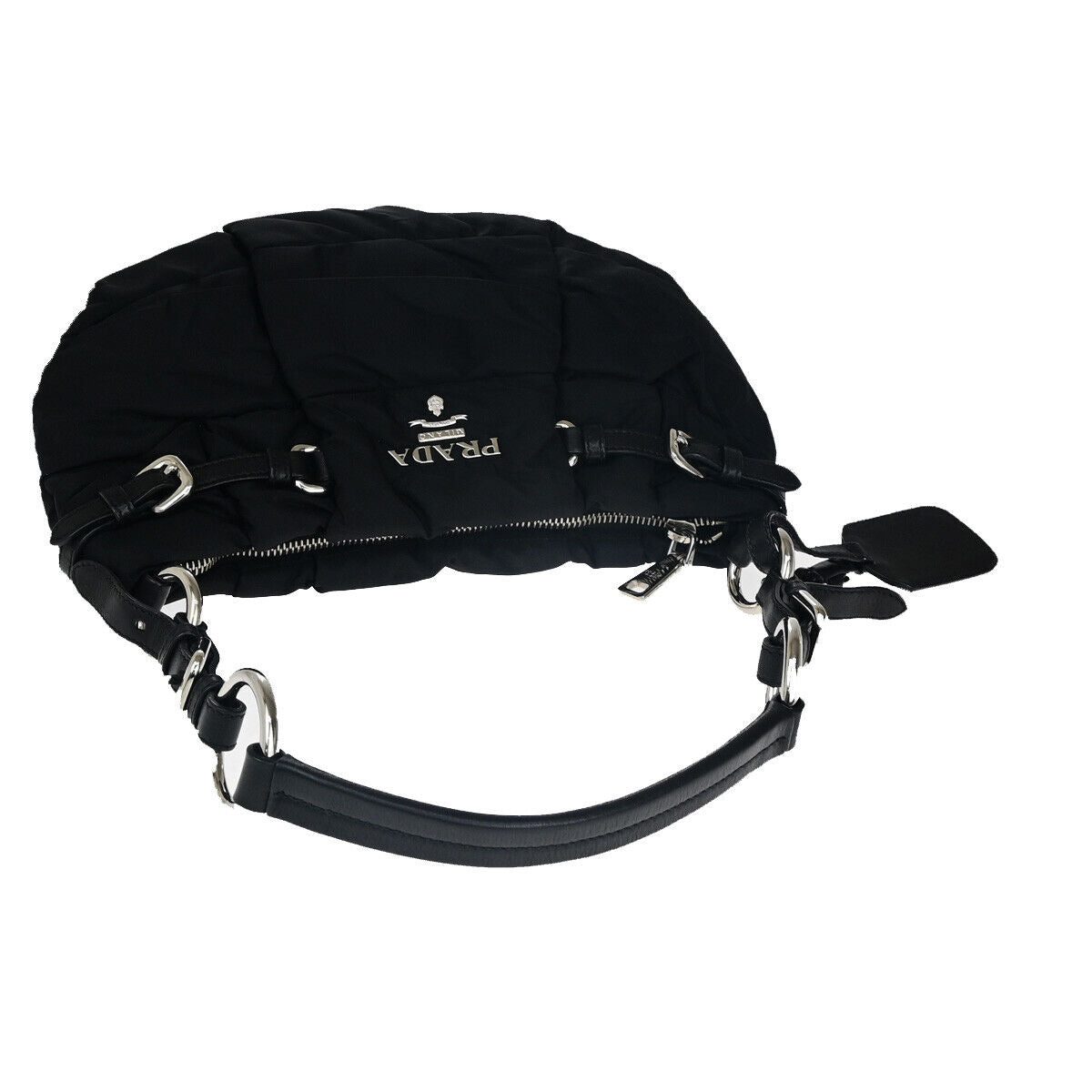 PRADA Logo Crispy Shoulder Bag Nylon Leather Black SHW Italy 17RK079