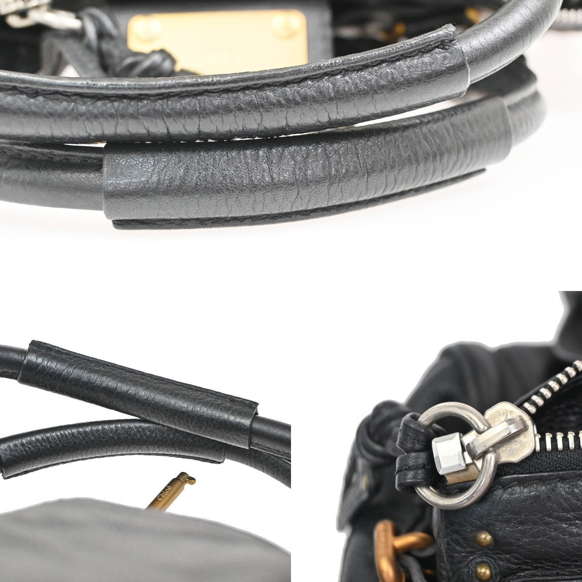 CHLOE Logo Paddington Padlock  Shoulder Handbag Leather Black GHW Italy 620RL739