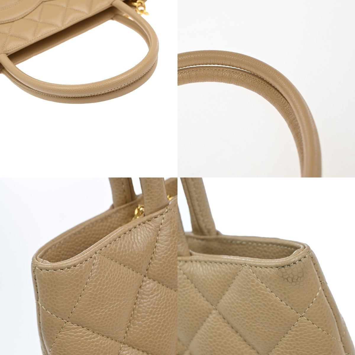 CHANEL Medallion Matelasse Shoulder Bag Grained Calfskin Leather Beige 307RP029