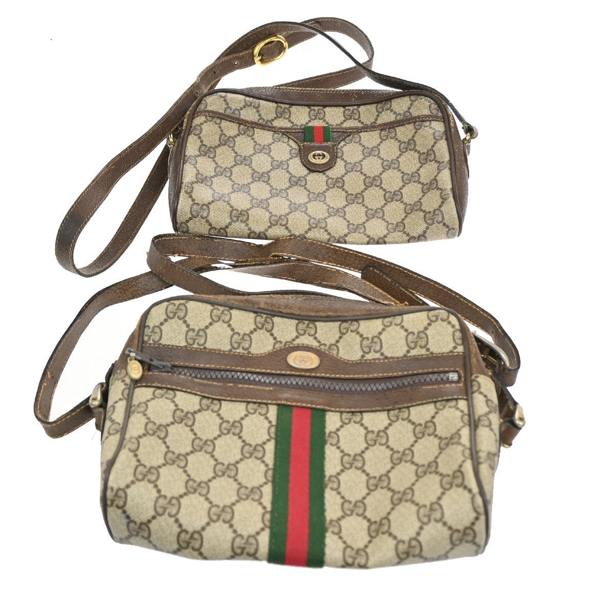 GUCCI GG Pattern 2 Set Shoulder Bags PVC Leather Beige Brown GHW Italy 04CA372