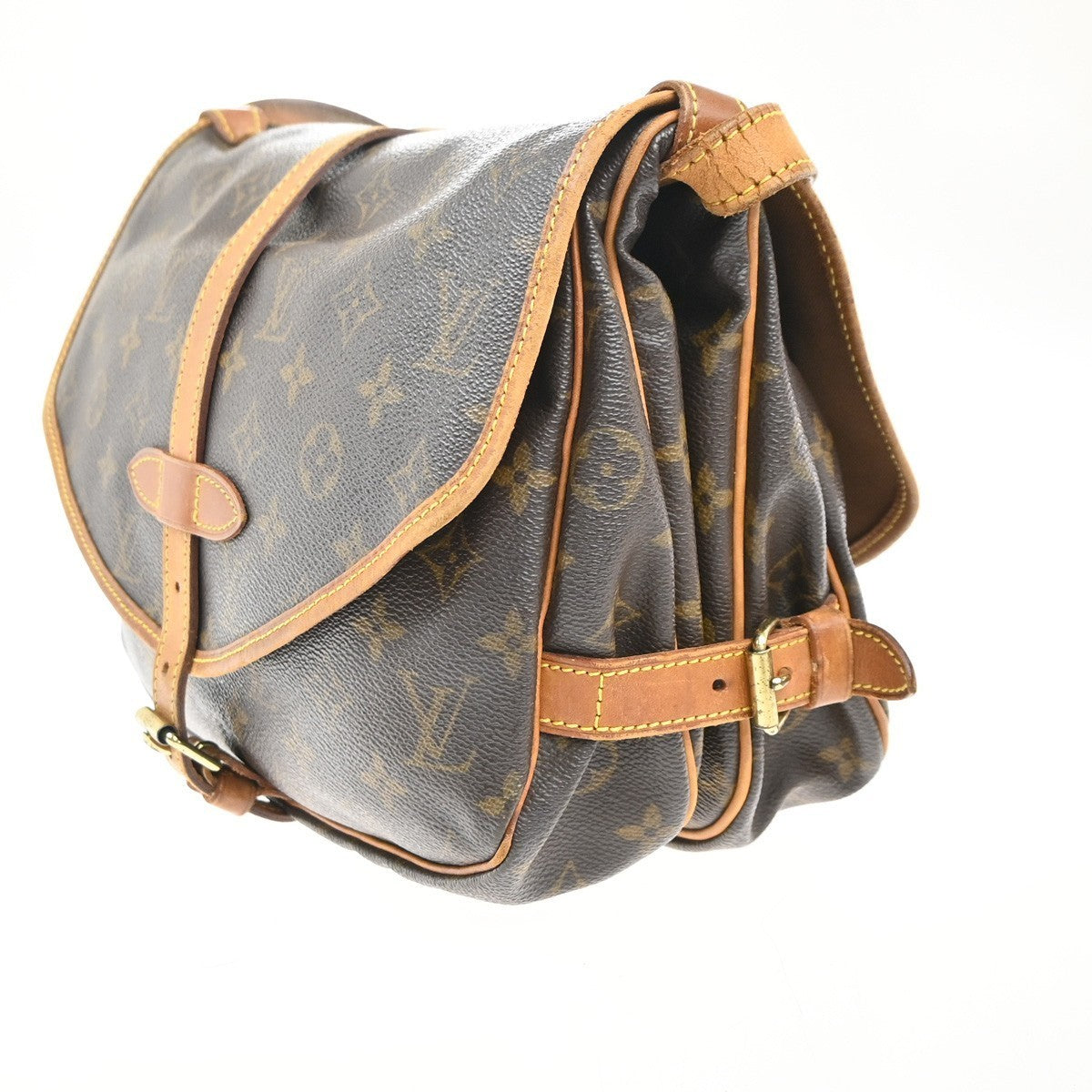 LOUIS VUITTON Logo Saumur 30 Shoulder Bag Monogram Leather Brown M42256 73MA362