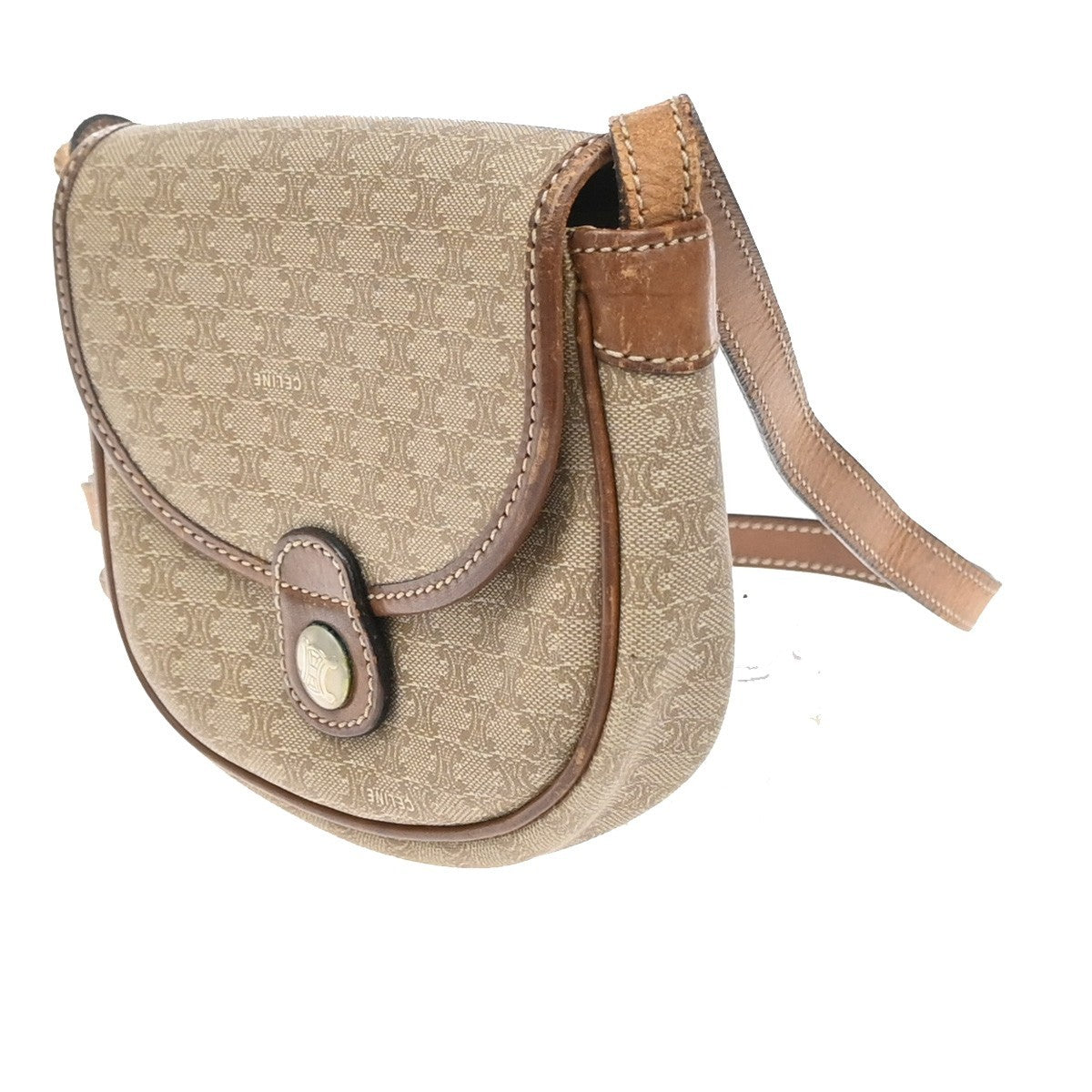 CELINE Logo Macadam Pattern Shoulder Bag PVC Leather GHW BN BE Italy 02MA681